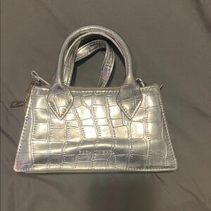 Silver Croc-Embossed Handbag